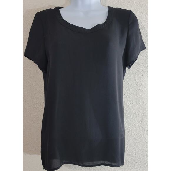 Ro & De Anthropologie Black Hi Low Hem Top Small Short Sleeves Lightweight Soft - Picture 1 of 4